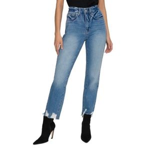 Good American Jagged Hem High Rise Straight Leg Jeans Blue641 Womens 16